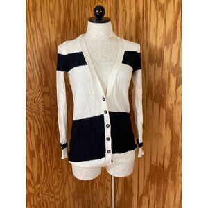 Madewell 1937 Cardigan Sweater Long Sleeve Knit Cotton Striped Black/Cream Sz S‎